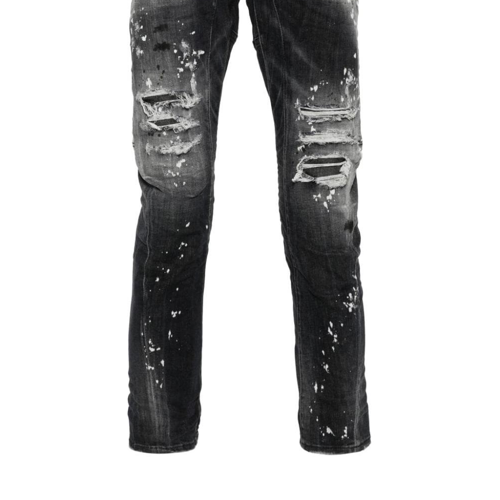 DSQUARED2 SS24 Slim-Fit Distressed Paint-Splatter Black Jeans for Men. S74LB1431S30503-900 圖 7