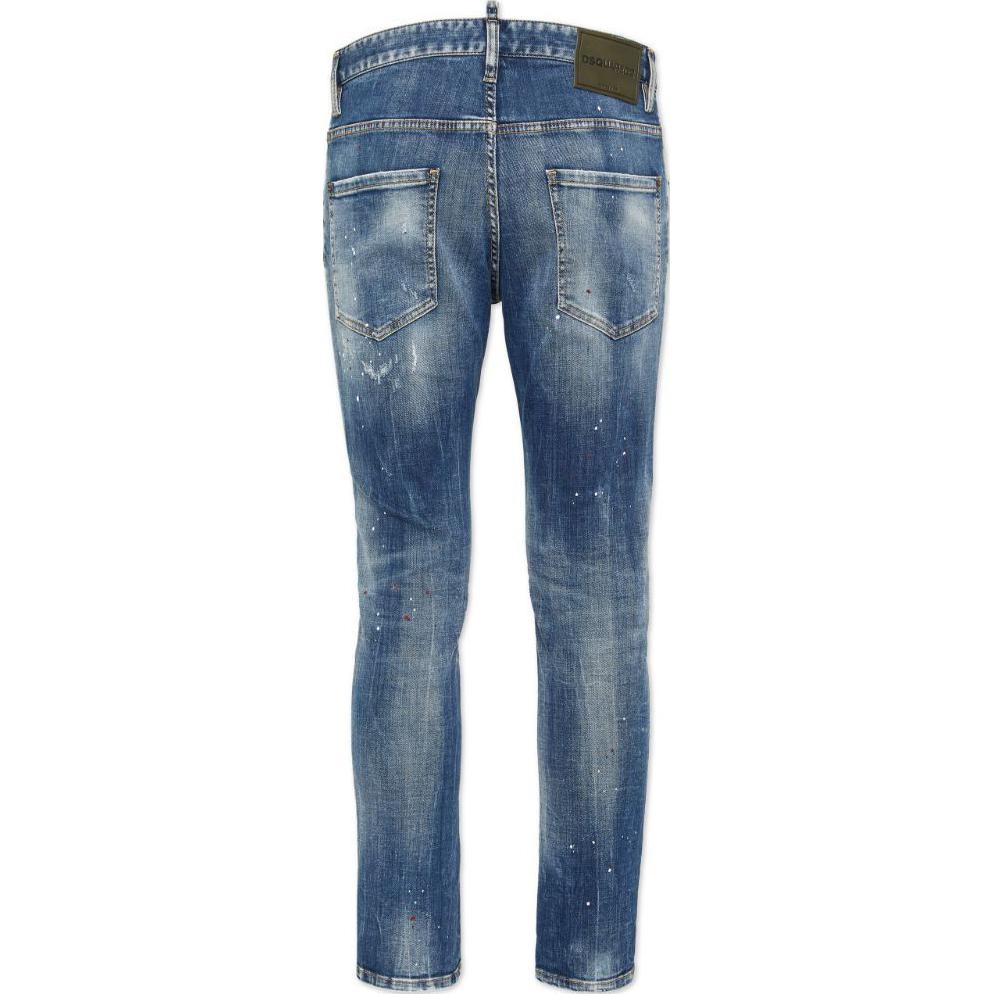 Lookbook DSQUARED2 SS24 男士修身款海军蓝破洞徽标补丁牛仔裤 S74LB1551S30342