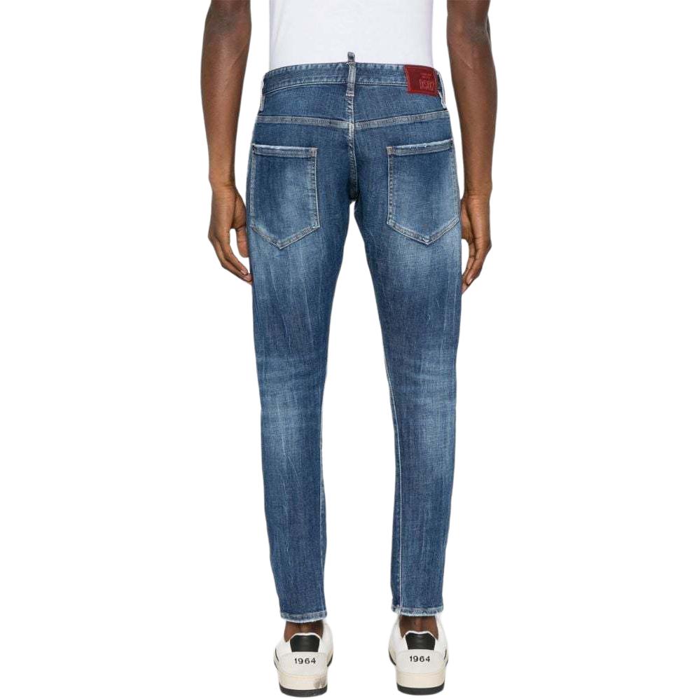 Shop DSQUARED2 男士 SS24 修身破洞深藍牛仔褲 S74LB1573S30872-470