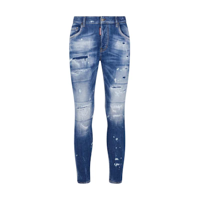 DSQUARED2 SS24 Slim Fit Distressed Zipper Jeans Men’s Blue S74LB1440S30872-470