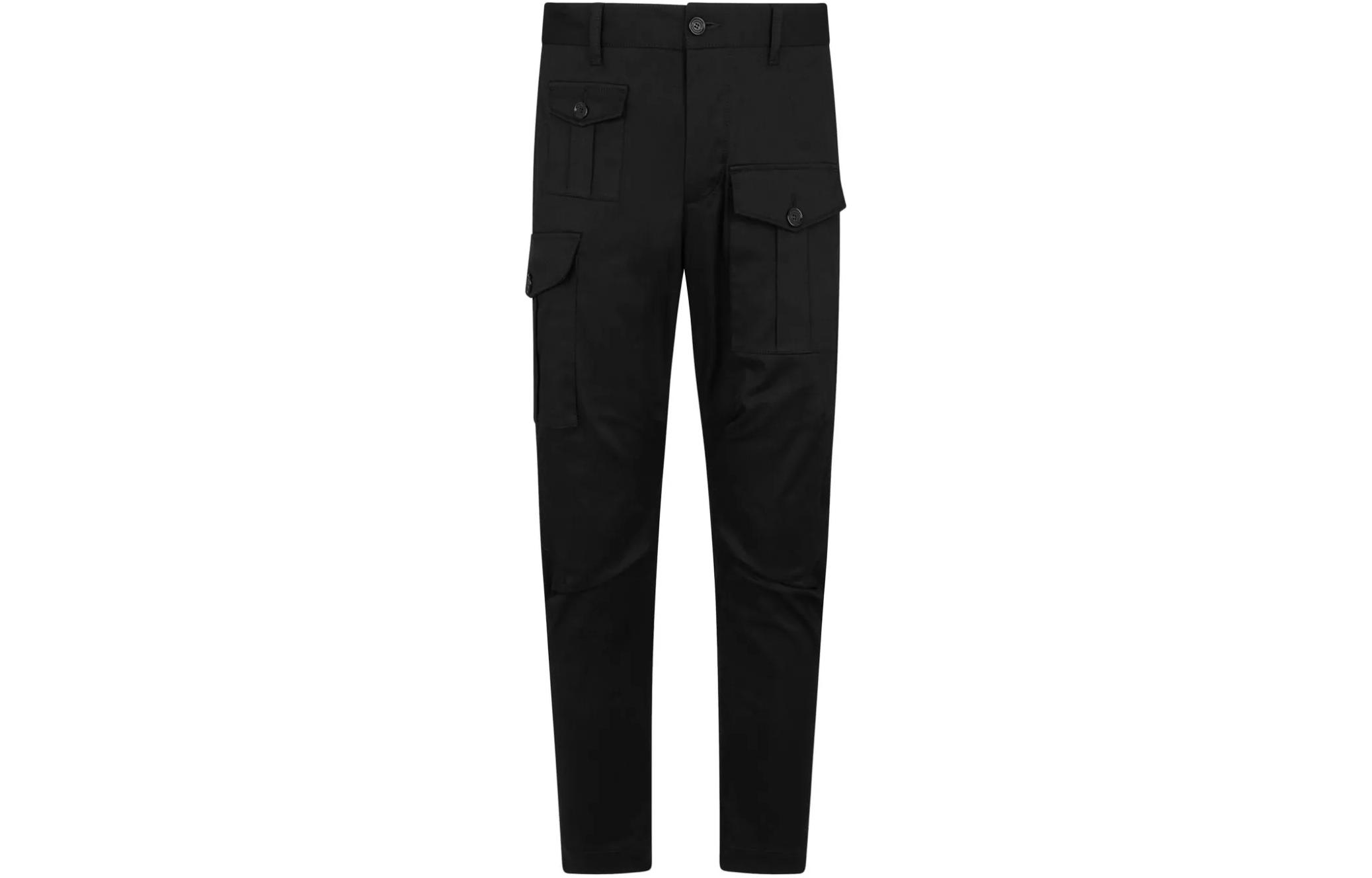 DSQUARED2 SS24 Slim Fit Solid Pocket Button Cargo Pants Men Black S74KB0909S39021-900