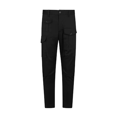 DSQUARED2 SS24 Slim Fit Solid Pocket Button Cargo Pants Men Black S74KB0909S39021-900