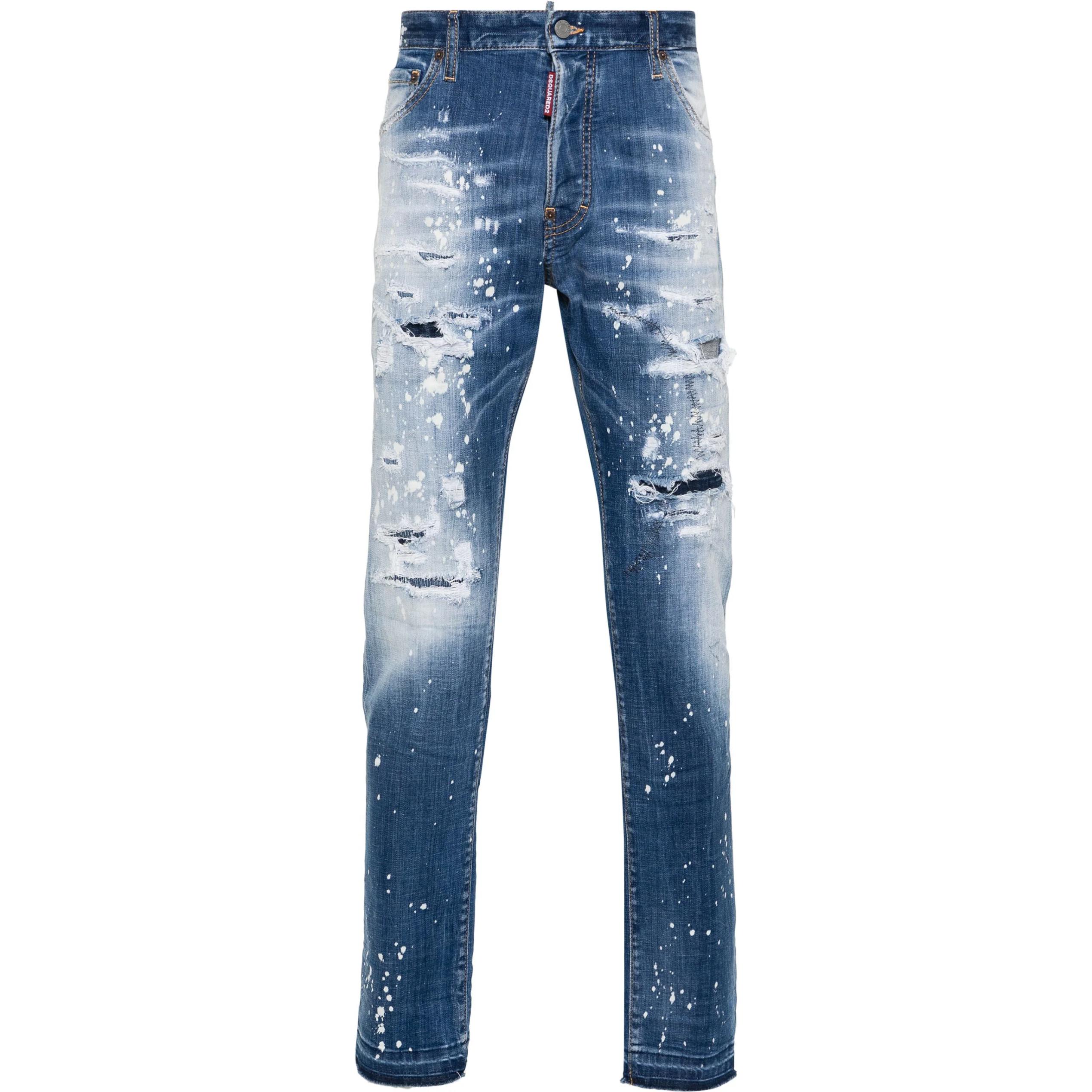 DSQUARED2 SS24 Slim Straight Washed Indigo Denim Jeans for Men. S71LB1463S30342-470