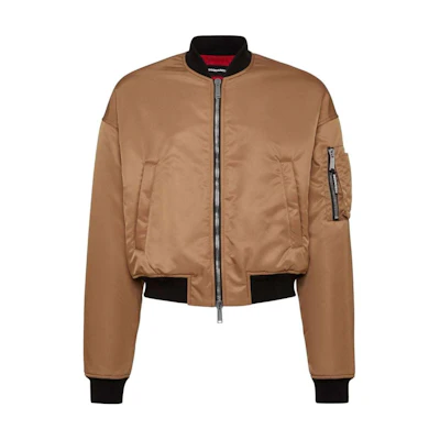 DSQUARED2 SS24 Solid Zip-Up Short Bomber Jacket Caramel Brown S71AN0578S35411-124