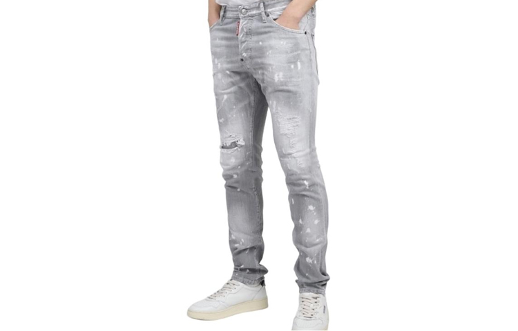 Shop DSQUARED2 SS24 男士水洗做旧拉链口袋牛仔裤 浅灰色 S71LB1374S30260-852