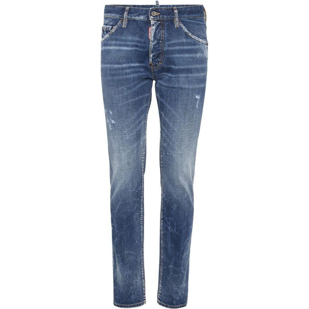 DSQUARED2 SS24 Washed Logo Slim Fit Button Jeans Men’s Blue. S71LB1442S30309
