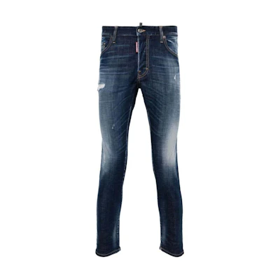 DSQUARED2 SS24 Washed Slim Fit Zip-Up Denim Jeans Men Indigo Blue S74LB1574S30342-470