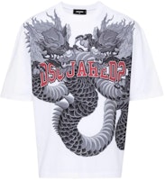 DSQUARED2 SS24 White Loose Fit T-Shirt with Dragon Print for Men. S74GD1214S23009-100 DSQUARED2 SS24 White Loose Fit T-Shirt with Dragon Print for Men. S74GD1214S23009-100