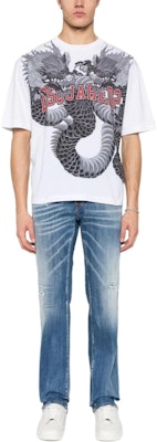 DSQUARED2 男士白色龙纹宽松T恤 SS24款 S74GD1214S23009-100 Lookbook DSQUARED2 男士白色龙纹宽松T恤 SS24款 S74GD1214S23009-100