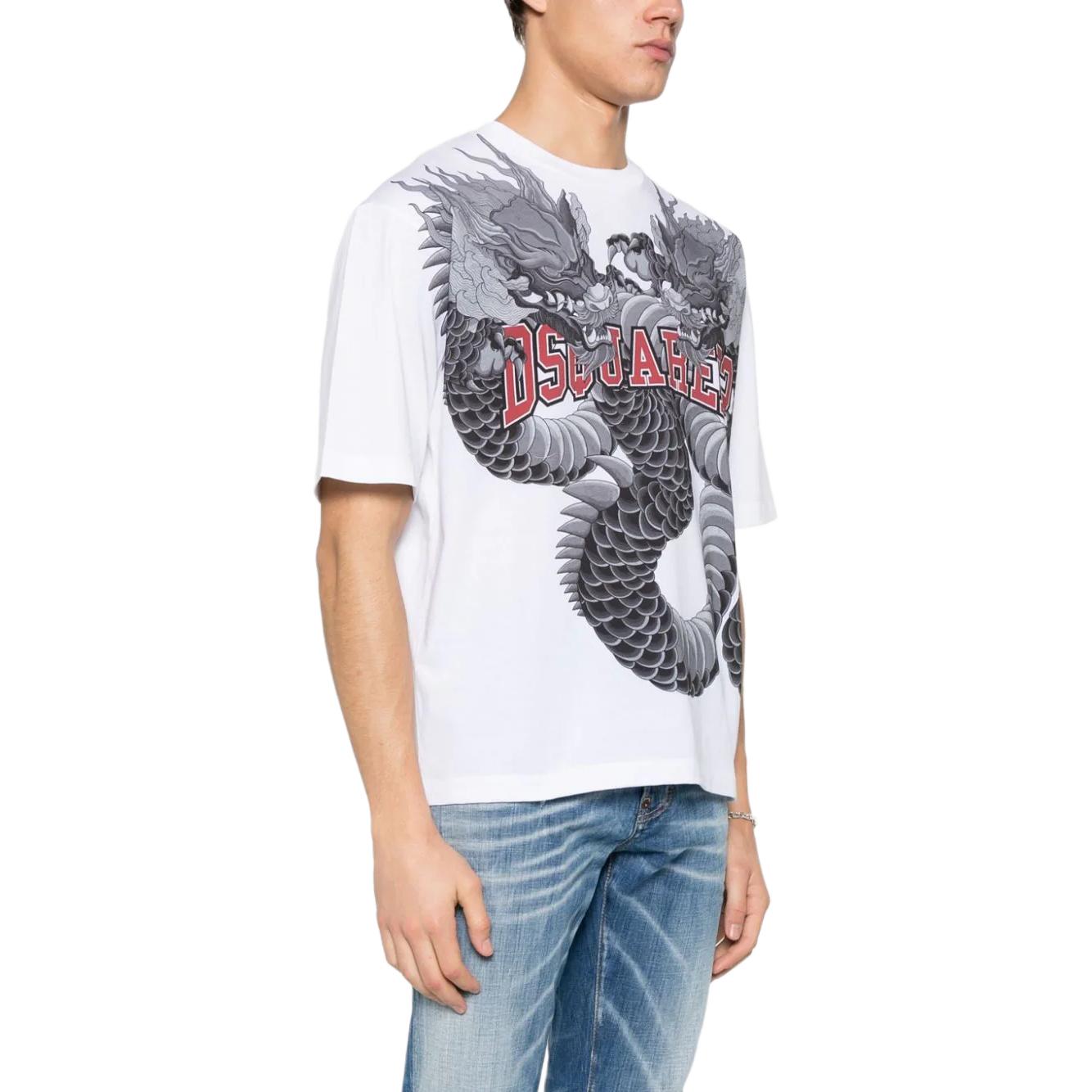 Purchase DSQUARED2 男士白色龙纹宽松T恤 SS24款 S74GD1214S23009-100