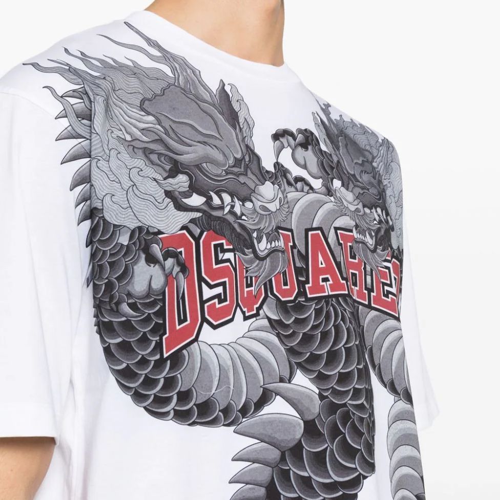 Details for DSQUARED2 男士白色龙纹宽松T恤 SS24款 S74GD1214S23009-100