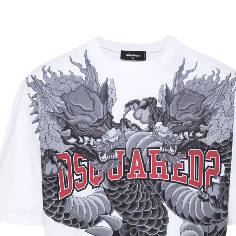 Sizing DSQUARED2 男士白色龙纹宽松T恤 SS24款 S74GD1214S23009-100
