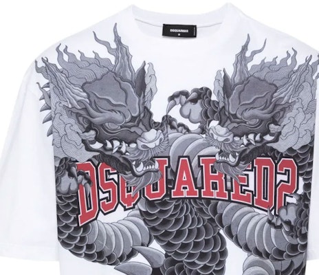 DSQUARED2 男士白色龙纹宽松T恤 SS24款 S74GD1214S23009-100 Sizing DSQUARED2 男士白色龙纹宽松T恤 SS24款 S74GD1214S23009-100