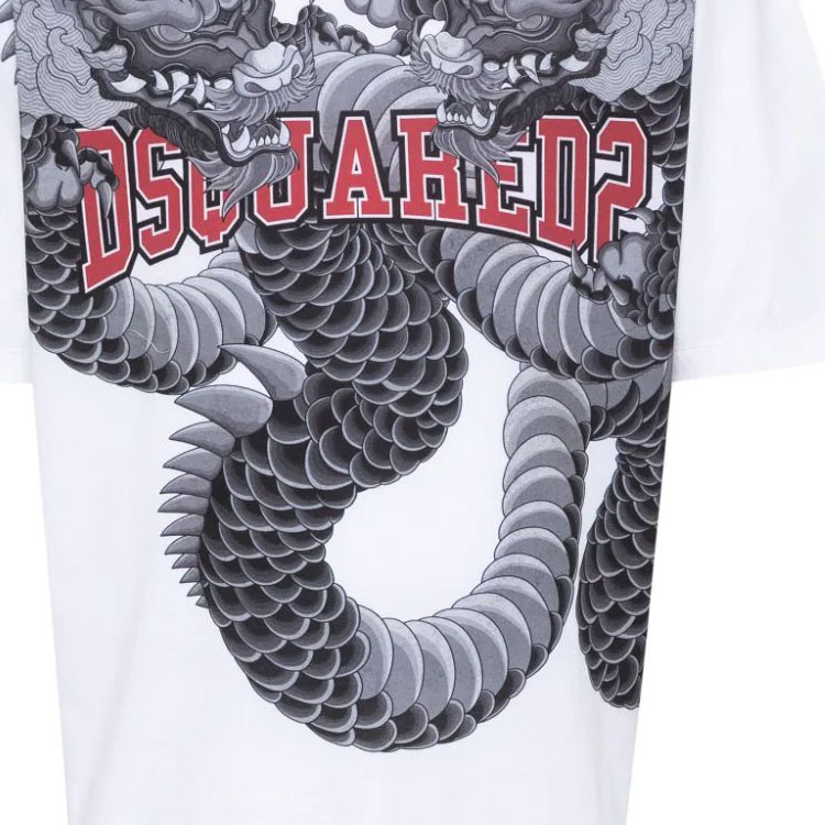 Cheap DSQUARED2 男士白色龙纹宽松T恤 SS24款 S74GD1214S23009-100