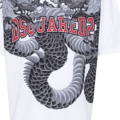 DSQUARED2 男士白色龙纹宽松T恤 SS24款 S74GD1214S23009-100 Cheap DSQUARED2 男士白色龙纹宽松T恤 SS24款 S74GD1214S23009-100