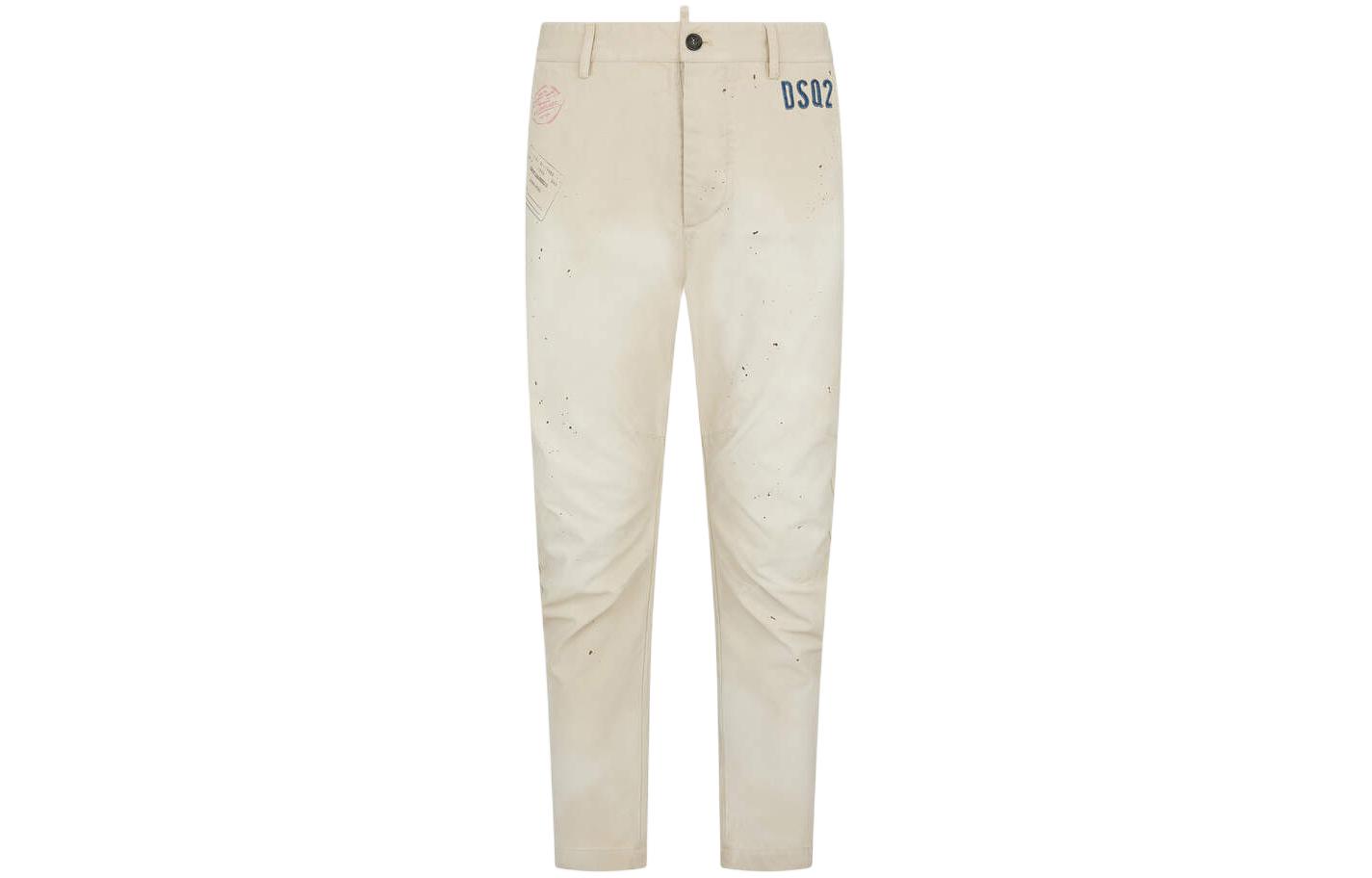 DSQUARED2 Stamps Sexy Chino Pants White  Relaxed Straight Casual Trousers S74KB0882S41794-806