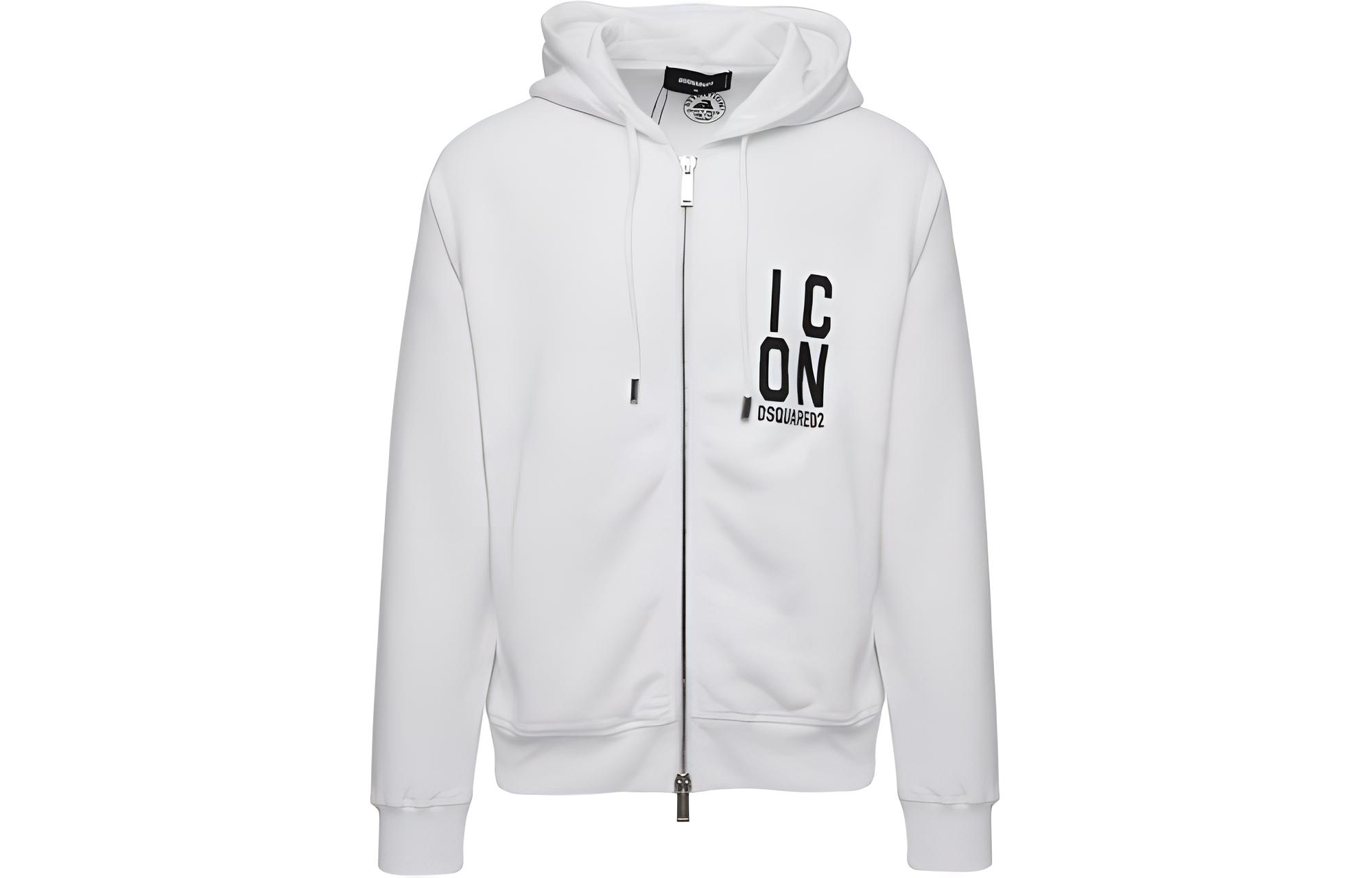 Dsquared2 White Lettering Zip-Up Hoodie Jacket for Men S79HG0012S25516-100