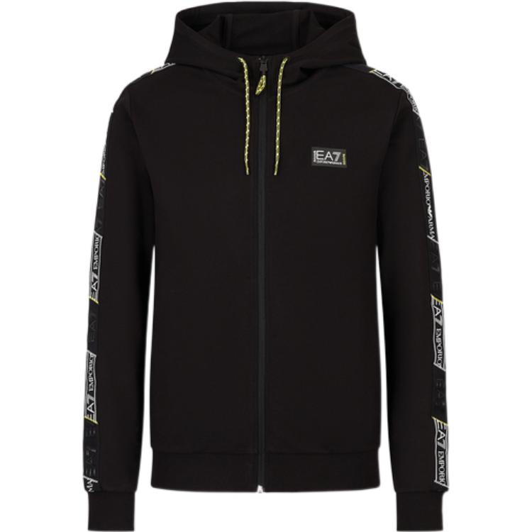 EA7 Emporio Armani SS23 Black Hoodie with Logo Taping for Men 3RPM09-PJ05Z-1200