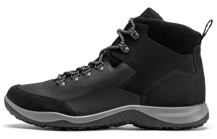 ECCO Leather Mid-Top Outdoor Casual Sneaker 'Warm Non-Slip Black' 83908451562