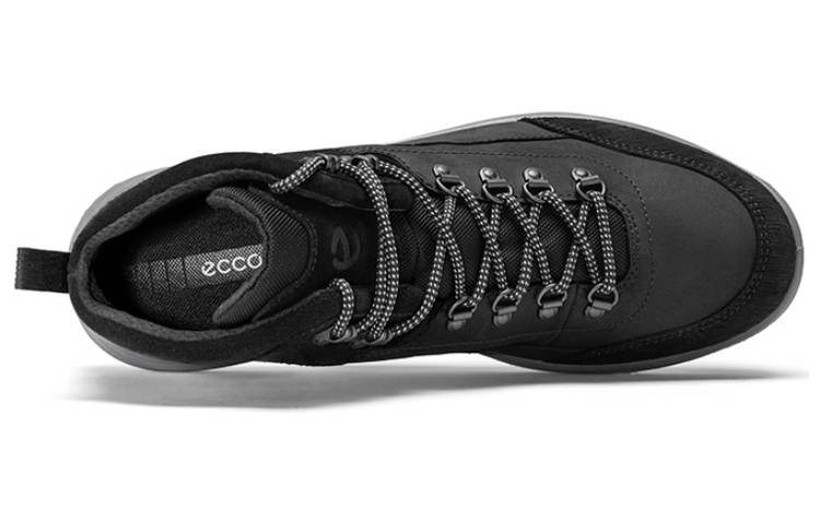 Shop ECCO Leather Mid-Top Outdoor Casual Sneaker 'Warm Non-Slip Black' 83908451562