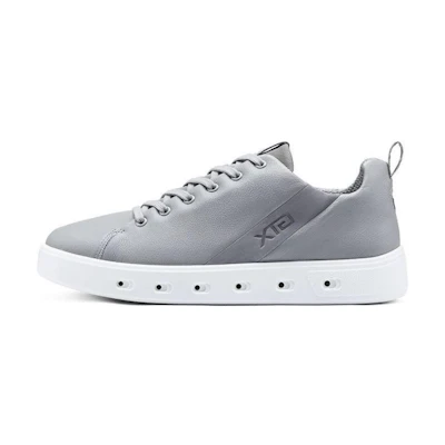 ECCO Leather Round Toe Lace-Up Low Top 'Silver'