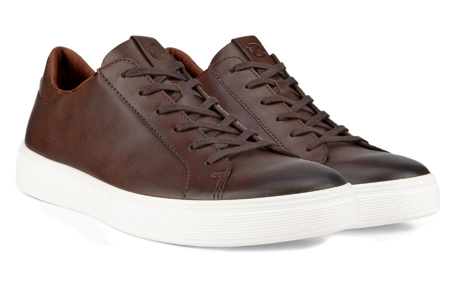ECCO Leather Round Toe Lace-up Low Top Sneaker 'Brown' 圖 2