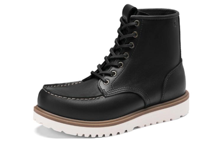 ECCO Soft Series Leather Round Toe Platform Warm Non-Slip Short Tube Martin Boots 'Black' 圖 2