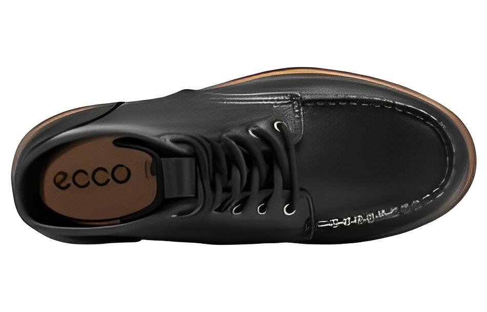 ECCO Soft Series Leather Round Toe Platform Warm Non-Slip Short Tube Martin Boots 'Black' 圖 3