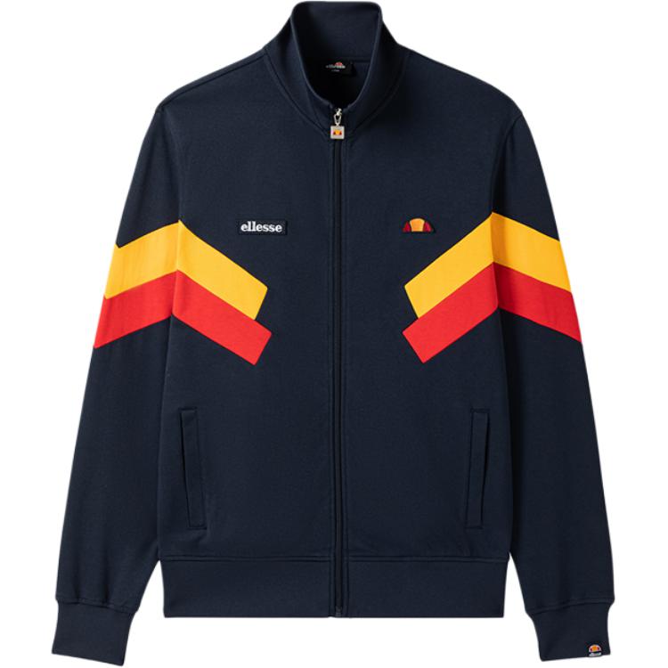 ellesse Shell Retro Colorblock Baseball Jacket Navy-Unisex Embroidered Knit Outerwear EN1JA242151