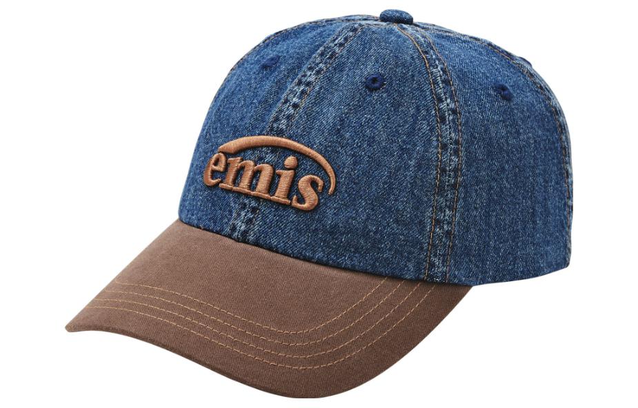 Emis Letter Embroidery Cotton Denim Baseball Cap Unisex Couple Blue/Brown 1414-BLUE/BROWN