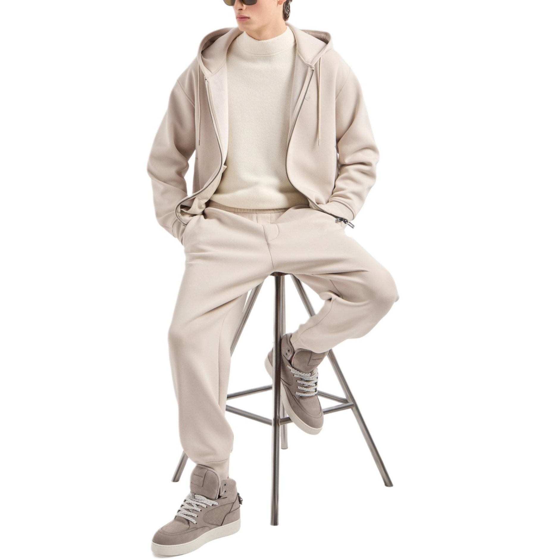 Purchase Emporio Armani  Beige Elastic Waist Knit Jogger Sweatpants 6D1PL7-1JOTZ-06G2