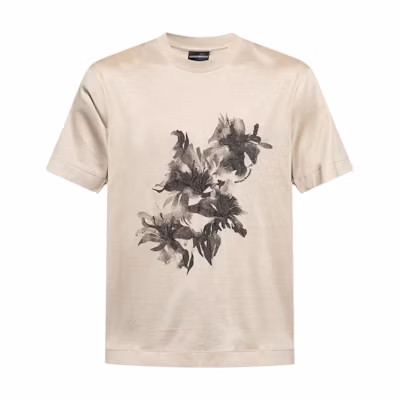 Emporio Armani Beige Floral Embroidered Crew Neck T-Shirt EM001024AF10017U1098