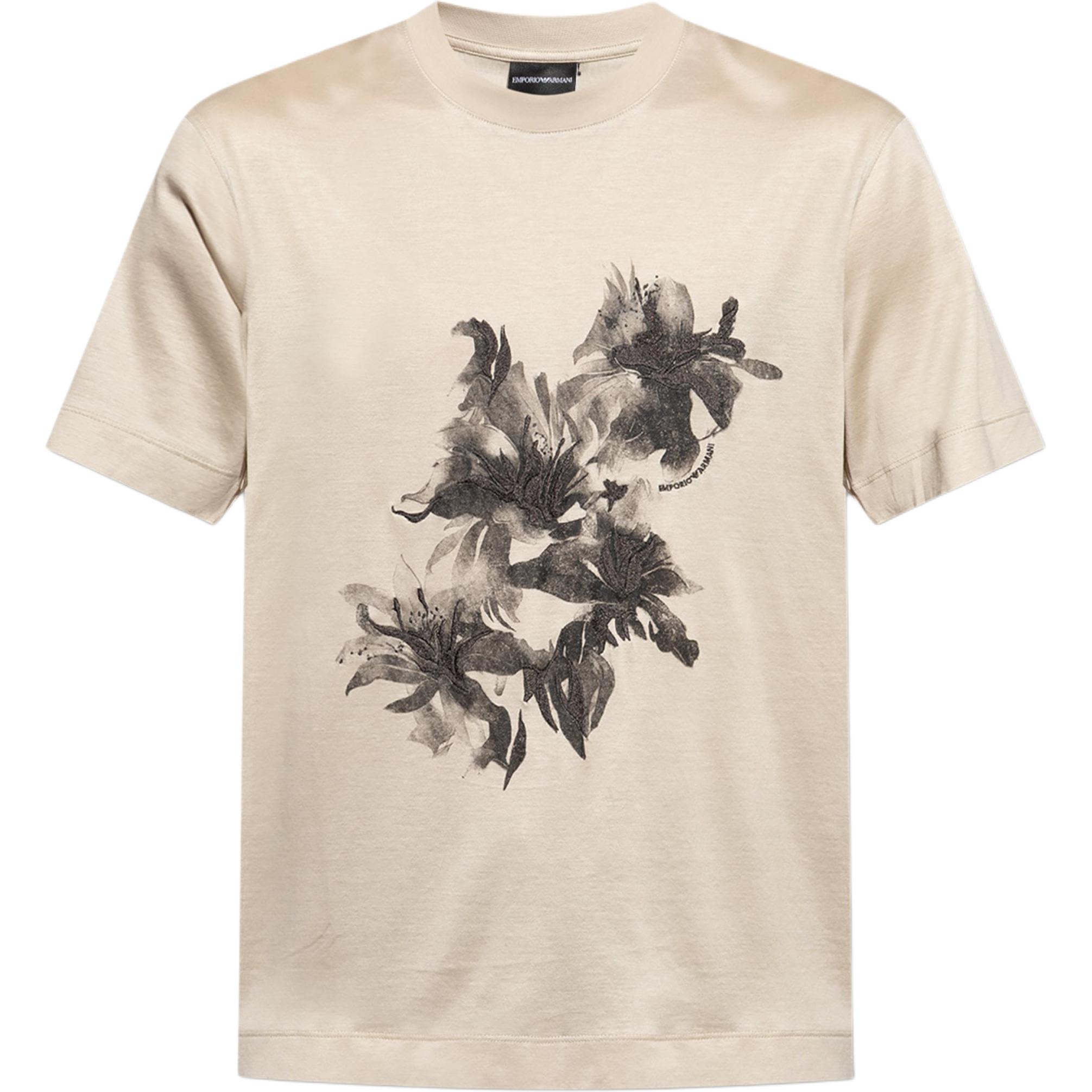 Order エンポリオアルマーニ ベージュ 花刺繍 クルーネック Tシャツ EM001024AF10017U1098