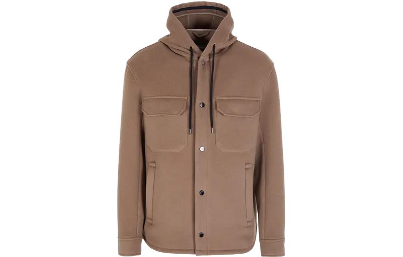 EMPORIO ARMANI  Beige Hooded Jacket with Chest Pocket and Button Closure. 6R1B94-1NMYZ-0144