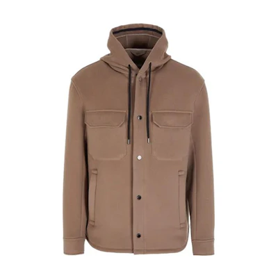 EMPORIO ARMANI Beige Hooded Jacket with Chest Pocket and Button Closure. 6R1B94-1NMYZ-0144