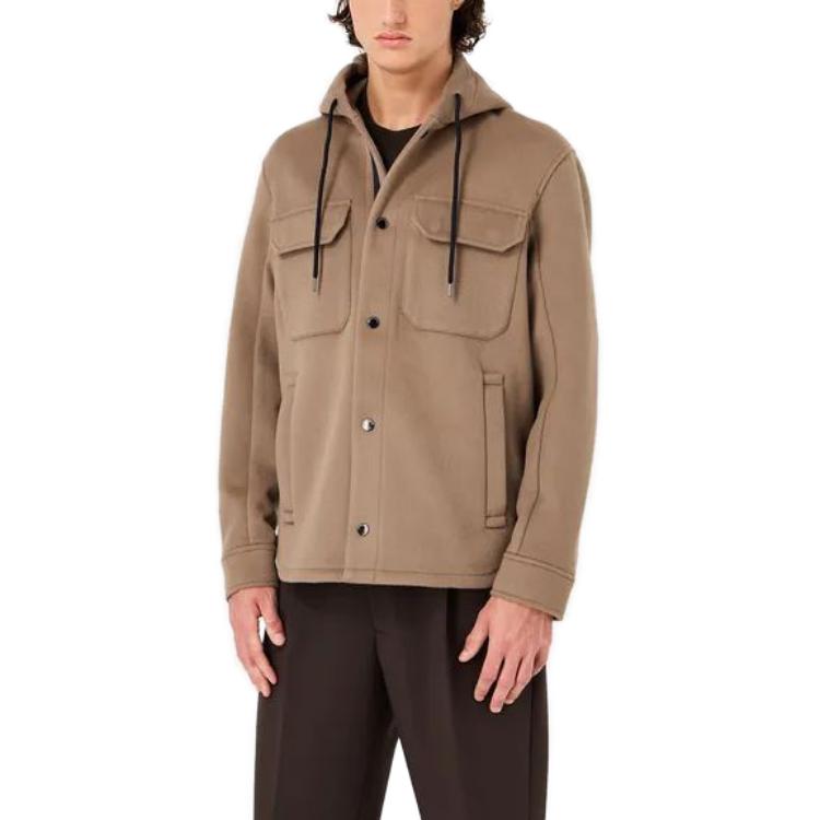 EMPORIO ARMANI  Beige Hooded Jacket with Chest Pocket and Button Closure. 6R1B94-1NMYZ-0144 圖 3