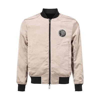 EMPORIO ARMANI Beige Logo Patch Zip-Up Long Sleeve Jacket. 3L1BG9-1NAJZ-0999