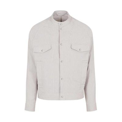 Emporio Armani Beige Striped Single-Breasted Casual Jacket SS24. 3D1BL6-1NPIZ-F620