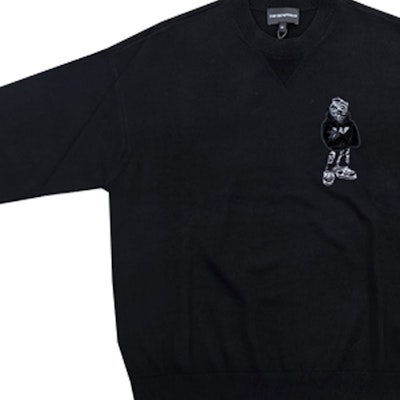 Emporio Armani Black Cartoon Graphic Knit Sweater. 6R1MXN-1MNIZ-0999 Details for Emporio Armani Black Cartoon Graphic Knit Sweater. 6R1MXN-1MNIZ-0999