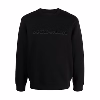Emporio Armani Black Crewneck Lettered Long Sleeve Sweater. 6R1MG7-1JHSZ-00B0