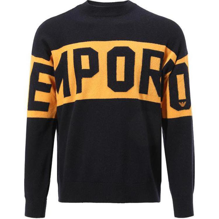 Emporio Armani  Black Crewneck Sweater with Letter Stripes. 3L1MT2-1MD1Z-0920