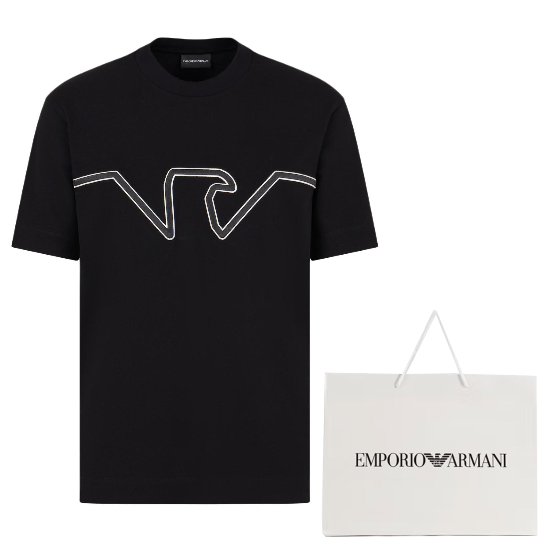 Lookbook EMPORIO ARMANI  Black Eagle Logo Embroidered Crew Neck T-Shirt 6D1TQ9-1JWZZ-0039