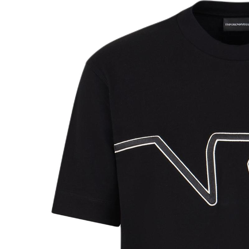 Shop EMPORIO ARMANI  Black Eagle Logo Embroidered Crew Neck T-Shirt 6D1TQ9-1JWZZ-0039