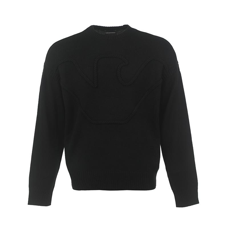 Order EMPORIO ARMANI  Black Eagle Pattern Knit Crewneck Sweater 6R1MXP-1MMAZ-F087