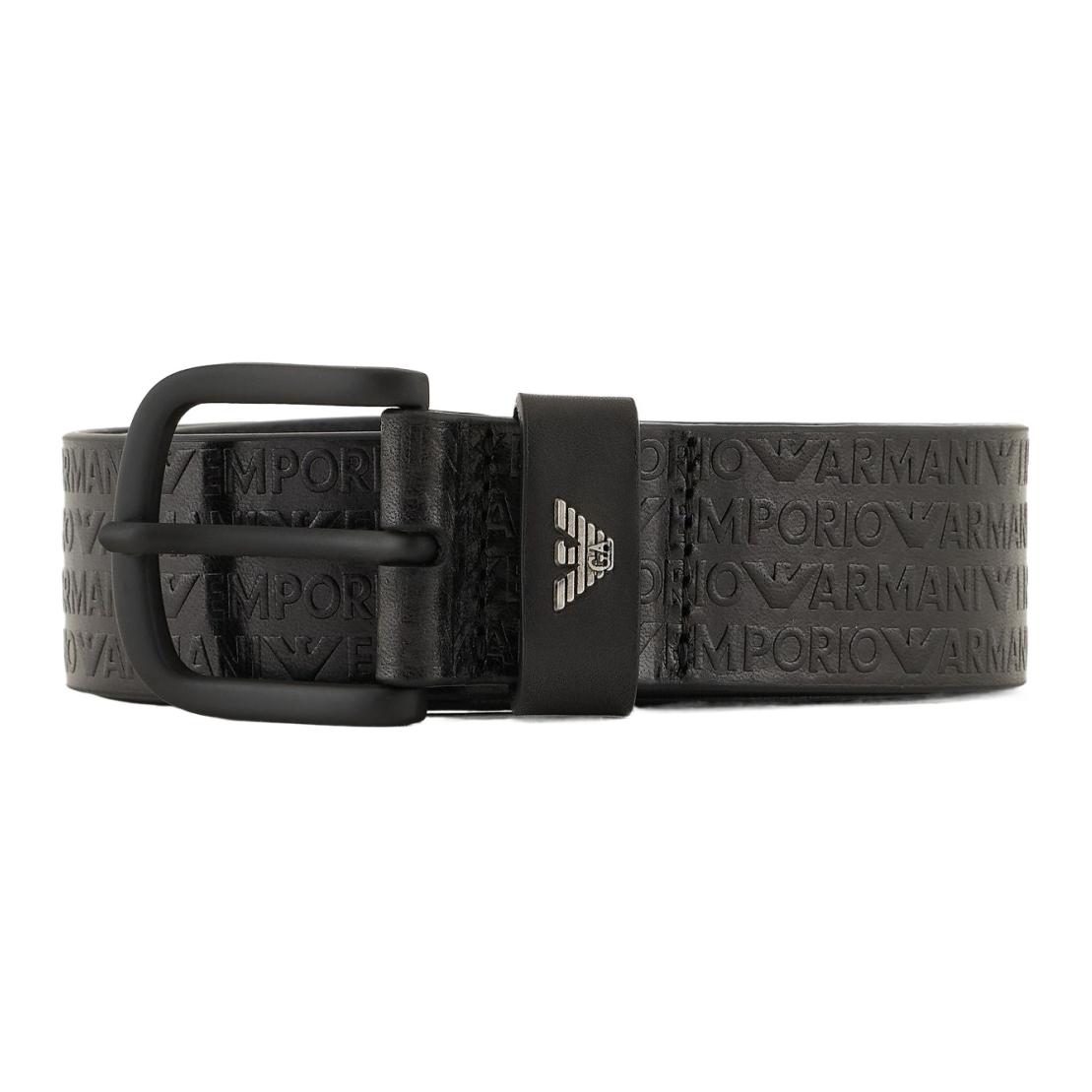 Emporio Armani  Black Embossed Leather Belt, Pin Buckle, 3.5CM Width. Y4S524YQ98K-80001