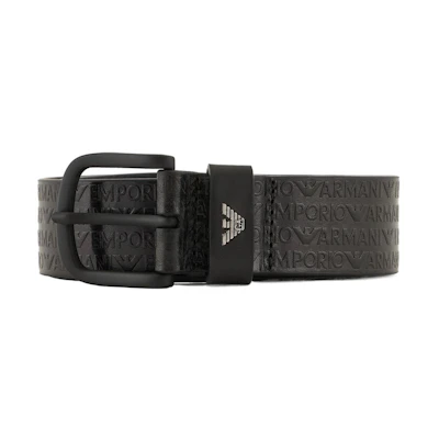 Emporio Armani Black Embossed Leather Belt, Pin Buckle, 3.5CM Width. Y4S524YQ98K-80001