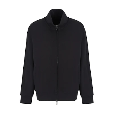 EMPORIO ARMANI Black Embroidered Zip-Up Sweatshirt with Stand Collar. 6D1MA8-1JHSZ-0999