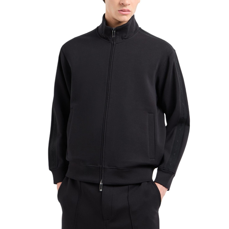Shop EMPORIO ARMANI Sudadera Negra Bordada con Cremallera y Cuello Alto. 6D1MA8-1JHSZ-0999