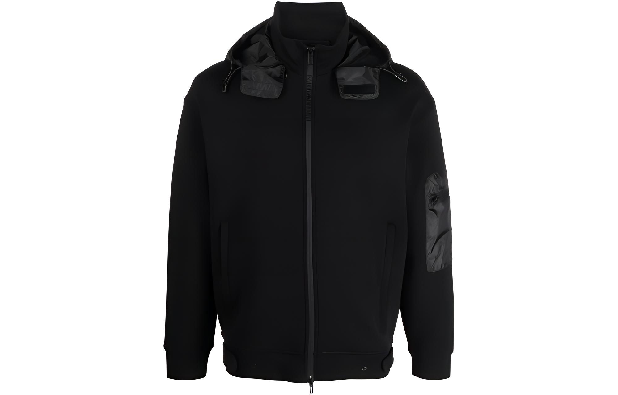 EMPORIO ARMANI  Black Full-Zip Jacket with Hidden Hood 3R1MCT-1JHSZ-0999