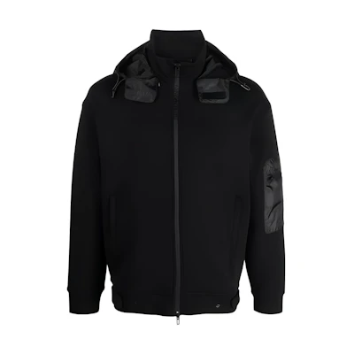 EMPORIO ARMANI Black Full-Zip Jacket with Hidden Hood 3R1MCT-1JHSZ-0999